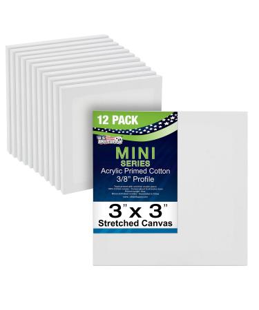 U.S. Art Supply 3 x 3 Mini Professional Primed Stretched Canvas (1-Pack of 12-Mini Canvases) - Ideal for Painting & Crafts 3 x 3 - Pack of 12