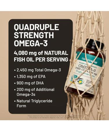 NatureWise Quadruple Strength Omega 3 Fish Oil 4080mg- Natural TG Form + Wild Caught - 2450mg Omega 3 + 1350mg EPA 900mg DHA - Burpless - Non-GMO & USA Manufactured - 120 Softgels 40 Day Supply  - Buy Online on GoSupps.com