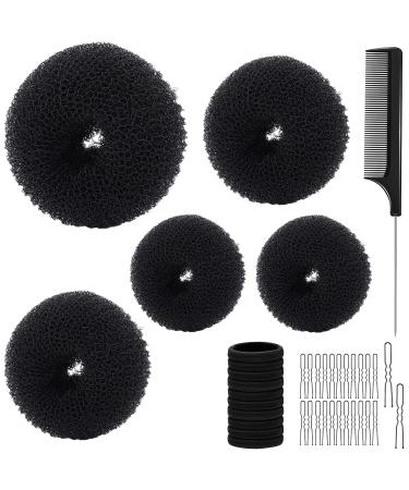 Donut Hair Bun Maker Stunner cat Hair Ring Style Bun Maker Set Hair Doughnut Shaper Hair Bun Shaper Set 5pcs(Black) 5 Count (Pack of 1) Black