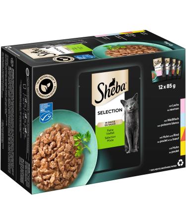 Sheba Selection in Sauce Katznassfuck - Feine Diversity (MSC) - High -quality wet food in 48 portion bags for cats - cat food - 4 pack (4 x 12 portion bags of 85g)