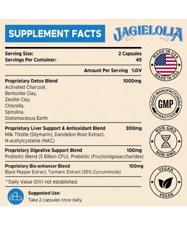 All-in-One Detox Binder Supplement 1500 MG - High Bioavailability Liver & Gut Detox with Activated Charcoal Zeolite & Bentonite Clay - 90 Vegan Capsules for Toxin Cleanse - Buy Online on GoSupps.com
