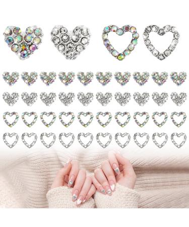 Thinp 40 Pieces Heart Charms for Nails Heart Nail Charms Nail Rhinestones 3D Diamond Nail Charms Alloy Nail Gems Nail Art Supplies for Women Girls Valentine's Day Wedding Manicure