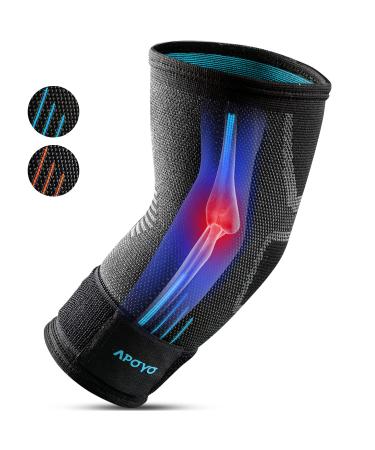 APOYO Elbow Brace for Tendonitis and Tennis Elbow, Elbow Compression Sleeve, Tennis Elbow Brace for Women and Men w/ Adjustable Strap for Tennis Elbow Relief, Weightlifting, Arthritis, Workouts, Reduce Joint Pain During Fitness Activity (Large) Large Blue