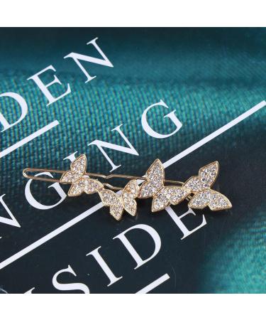 Aneneiceera Crystal Butterfly Hair Clip Gold Hair Barrette One word Clip Rhinestones Hair Pin Headpieces Decorative Hair Pins Headwear Bride Hair Accessories for Women and Girls (Gold) - Buy Online on GoSupps.com