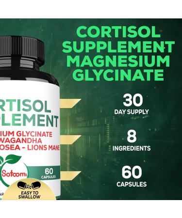 Satoomi 8in1 Cortisol Manager with Magnesium Glycinate, Ashwagandha, Rhodiola Rosea, Lions Mane & More - Cortisol Reducer Supplement Men & Women - 60 Capsules 60 Count (Pack of 1) - Buy Online on GoSupps.com