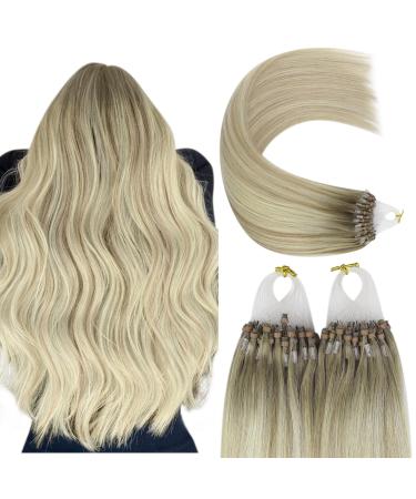 Youngsee Microring Extensions real hair ombre 35cm microring hair extensions 1g/s micro loop extensions real hair ashblond with platinum blonde micro beads hair extensions for women 50g #18/60a/65 cm-micro 3-2- #18/60A/60