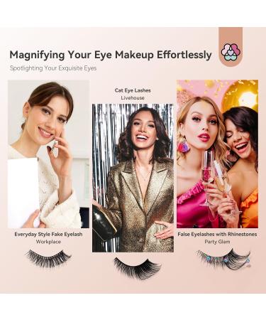 Saviland False Eyelashes Natural for Makeup Artist: 18mm 21mm 3D Faux Mink 15 Pairs Fox Cat Eye Lashes Natural Look with Rhinestones 3 Styles Wispy Fluffy Strip Lightweight Extension Fake Eyelashes - Buy Online on GoSupps.com
