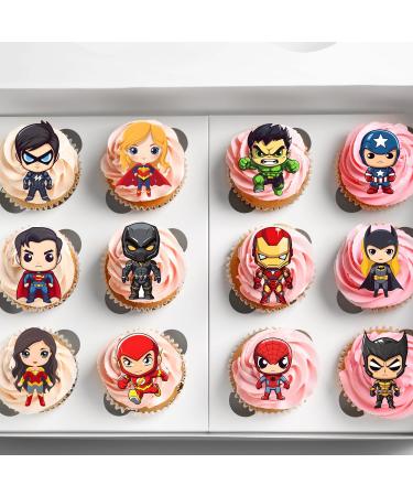 24 x Precut Superhero Kids Girl Boy Party Pack Edible Wafer Paper Cupcake Toppers For Cakes - Buy Online on GoSupps.com