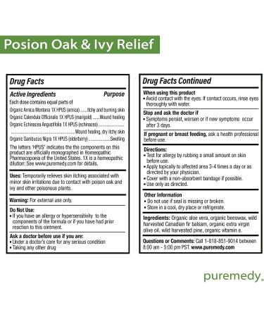 Puremedy Poison Oak & Ivy Relief Treatment - Homeopathic Salve for Skin Itching & Irritation (1oz) - Buy Online on GoSupps.com