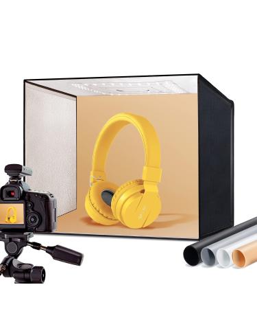 RALENO 24W Photo Studio Light Box, 16'' x 12'' x 12'' Portable Photography Tent with 5500K Daylight Bulbs, 94 CRI, and 80 LED Beads, Includes 4 PVC Anti-Dust Backgrounds (Black, Grey, Orange, White) PKL-D440