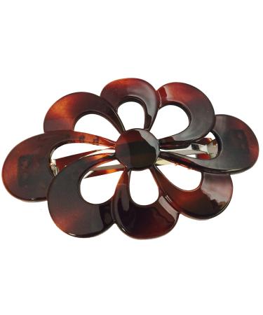 Parcelona French Wide Flower 4 Medium Tortoise Shell Celluloid Hair Barrette Clips Non Slip Women Hair Accessories  Made in France