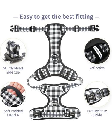Heele Dog Crockery & No-Pull Harness | Medium-Sized Reflective Dog Gear - Soft Adjustable Padded Handle - Black & White Checkered - Buy Online on GoSupps.com