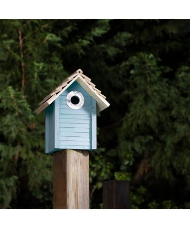 Navaris Wooden Bird House - Garden Nesting Box for Small Birds - Pine Wood Birdhouse - Real Wood Nester Cabin for Robins Blue Tits Sparrows - Blue - Buy Online on GoSupps.com