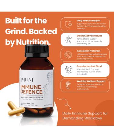 IMUNI Defense Support for Construction & Physical Labor Daily Upper Respiratory & Wellness Formula with Quercetin Vitamin C D and Zinc 60 Capsules - Buy Online on GoSupps.com