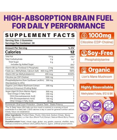 NEVISS Myo-Inositol & D-Chiro Inositol Gummies + Citicoline 1000mg CDP Choline Gummies & Phosphatidylserine 300mg - Buy Online on GoSupps.com