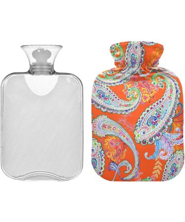 NAANLE 2L Heat Bottle - Orange Paisley Flower Design | Hot Water Bottle for Back Pain Relief & Warmth | Hand Foot & Neck Therapy - Buy Online on GoSupps.com