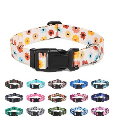 Suredoo dog collar adjustable soft & comfort nylon dog collar for small medium-sized dog puppies (m colorful daisy) m (neck circumference 33-55 cm width 2 cm) colorful daisy