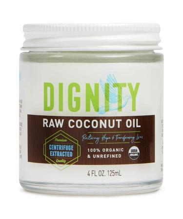 Dignity Coconuts Raw Coconut Oil - 100% Organic Unrefined Coconut Oil - 4 fl oz Glass Jar - Centrifuge Extracted 4 Fl Oz (Pack of 1)