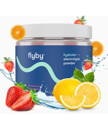 Flyby Electrolytes Powder No Added Sugar: Naturally Sweetened Contains Potassium Aquamin Calcium & Magnesium Sea Salt Sodium Full Spectrum 72 Trace Minerals - Strawberry Lemonade Strawberry - Powder 30 Days Supply - Buy Online on GoSupps.com