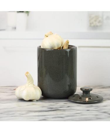 Stoneware Garlic Keeper Canister - Boston Warehouse Grey Reactive Glaze | Shop Now - Buy Online on GoSupps.com