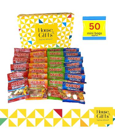 Haribo Sweets Hamper Gift Box - 50 Mini Bags | Supermix, Starmix, Tangfastic, Strawbs | Kids Party Bag Fillers - Buy Online on GoSupps.com