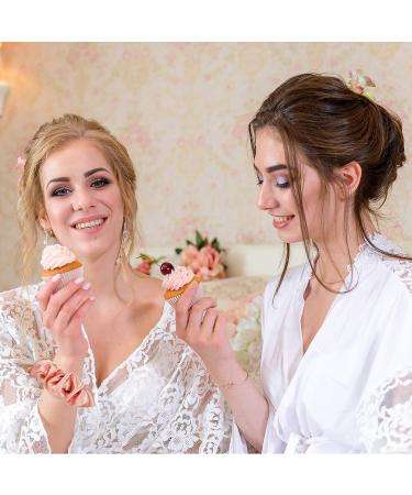 8-Piece Satin Hair Scrunchies & Bridesmaid Bracelets Set - Rose Gold & White | Bridal Shower and Bachelorette Party Accessories - Buy Online on GoSupps.com