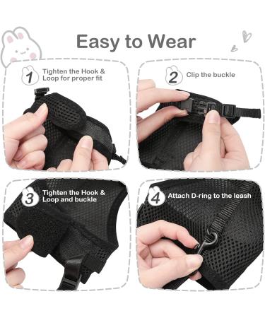 Adjustable Soft Rabbit Dishes with Elastic Leash for Small Pets | Black XS (20-27.5cm) - Best for Kittens & Bunnies - Buy Online on GoSupps.com