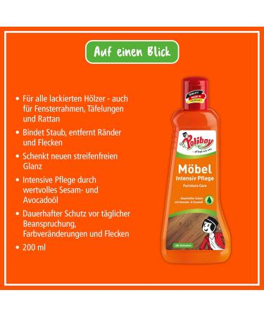 Poliboy Furniture Care - Intensive Care for Painted Wood 400 ml (2x200 ml) - Protective & Refreshing - Color Neutral - Includes Cotton Cloth - Made in Germany - Buy Online on GoSupps.com