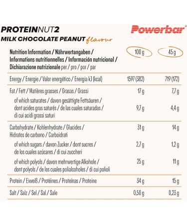 Powerbar Protein Nut2 Milk Chocolate Peanut - High Protein Low Sugar Bar (12x2x22.5g) - Best for Your Fitness Goals - International Shipping Available - Buy Online on GoSupps.com