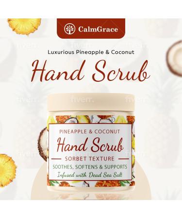 CalmGrace Exfoliating Hand Scrub with Dead Sea Salts & Pineapple Coconut Scent | 300g Sorbet Texture | Avocado Oil & Vitamin E - Buy Online on GoSupps.com