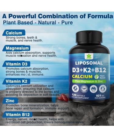 6-in-1 Plant Based Calcium Supplements for Women Men- Calcium 600mg w/ D3 K2 5000 IU Vitamin, Liposomal & Algae Ca-lcium Magnesium Zinc + Vegan Vitamin D 5000 IU + K2 MK7 + Methyl B12 for Bone, 1 Pack 120 Count (Pack of 1) - Buy Online on GoSupps.com