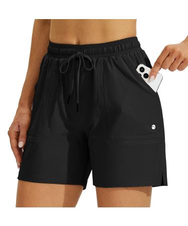 Willit Women's 5" Hiking Shorts Golf Athletic Outdoor Shorts Quick Dry Workout Summer Water Shorts with Pockets Black Medium