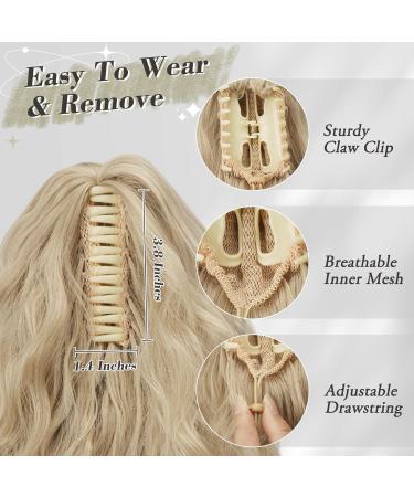 BARSDAR 18'' Curly Wavy Blonde Claw Clip Ponytail Extension - Synthetic Multi-Layered Ponytail Hairpiece for Women - 18 Inch Light Ash Blonde Mixed - Buy Online on GoSupps.com