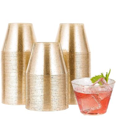 Suniney 40 PCS Disposable Cups Gold Glitter Plastic Cups 9Oz Disposable Clear Drinking Cups Fashion Party Cups Wine Cups Glasses Tumblers for Wedding Bridal Shower Baby Shower Birthday Anniversary Home Office Bars Champagne Cold Drinks Tea Punch Juice Sod