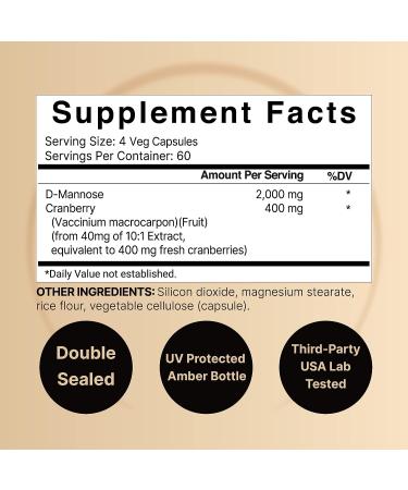 D-Mannose with Cranberry 1000mg - 200 Capsules - UT Cleanse & Prostate Health Support - Buy Online on GoSupps.com