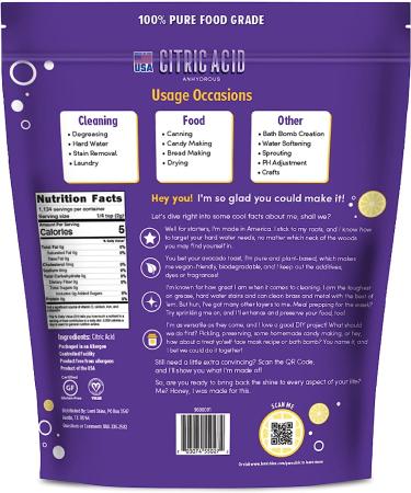 Lemi Shine 100% Citric Acid 5 lb Bag - Food-Grade Flavor Enhancer and Preservative | Fragrance-Free for Bath Bombs, Cooking, Canning, Cleaning - 1 Pack - Buy Online on GoSupps.com