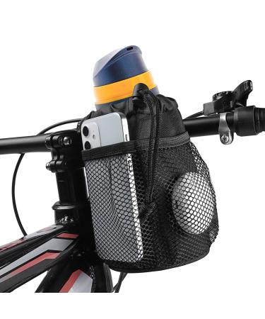 Bike Cup Holder No Screws, Bike Water Bottle Cages for Mountain Bike Road Kids Bikes, Adjustable Holder Bike Water Bottle with Mesh Pockets, Handlebar Drink Cup Holder Up to 32oz