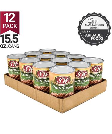 S&W Canned Chili Beans (12 Pack) - Vegetarian, Non-GMO, Gluten-Free Pinto Beans - USA Sourced & Packaged - 15.5 Ounce (Pack of 12) - Buy Online on GoSupps.com
