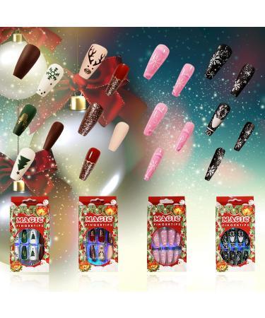 Medium Christmas Stiletto Nails - 4 Boxes Acrylic Nail Tips with Jelly Gum for Holiday Parties - Buy Online on GoSupps.com