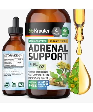 BIO KRAUTER Adrenal Support Tincture - Rhodiola & Ashwagandha Supplements - Vegan Mood Support Drops 4 Fl.Oz.