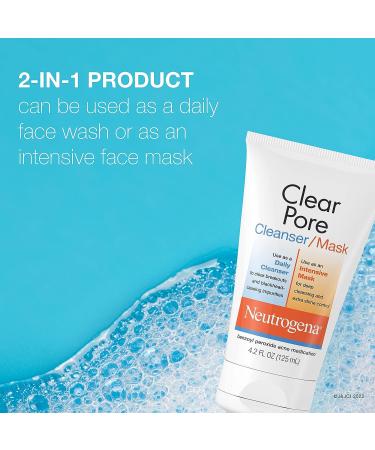 Neutrogena Clear Pore 2-in-1 Facial Cleanser & Mask with Benzoyl Peroxide - 4.2 fl. oz - Buy Online on GoSupps.com