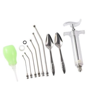 Jinhao 20ml /50mlbaby bird parrot manual feeding syringe set with 6 pieces curved gavage tube and stainless steel metal feeding spoon (50ml)