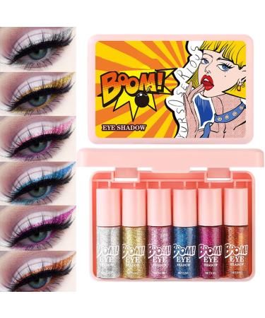 Fard Paupi res Liquide Paillet Lot de 6 Fards Brillants Multicolores - Maquillage R sistant Tenue Longue Anti-T ches Pour Festival Soir e S ance Photo