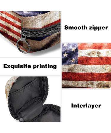 Retro American Flag Menstruation Pad Bag with Zipper | Women's Napkin & Tampon Collection Bags - Buy Online on GoSupps.com