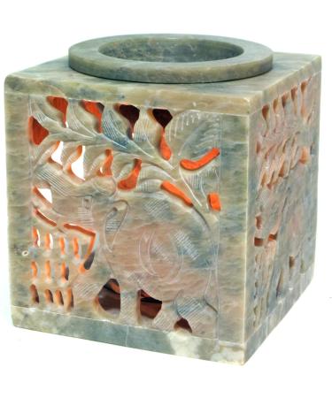 GURU Indian Fragrance Lamp - Essential Oil Diffuser & Tealight Holder | Cream White Bacon Stone Cube Elephant | 7.5x7.5x7.5 cm | Perfect for Aromatherapy & Home Fragrance - Buy Online on GoSupps.com
