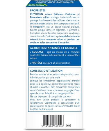 PHYTOSUN AROMS - Heartburn and Acid Reflux - Natural Mint Flavor - Sugar Free - 20 Chewable Tablets - Buy Online on GoSupps.com