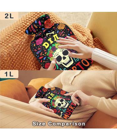 Naanle Dia de los Muertos Hot Water Bottle with Cover | 1L Transparent Hot Water Bottle for Pain Relief & Heat Therapy | Ideal for Hands & Feet - Buy Online on GoSupps.com