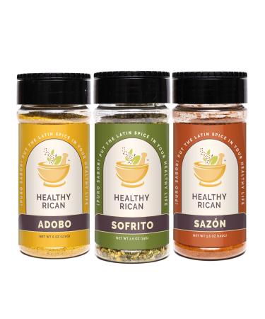 Healthy Rican Herbs Spice Seasoning Mix Non GMO No Preservatives MSG Artificial Coloring Flavors Gluten Free Diabetes Keto Friendly Whole 30 Approved Variety Flavor Variety Pack (3 Pack) Adobo Saz n Sofrito Variety Pack
