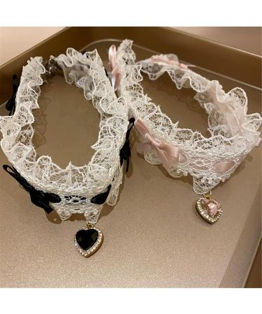 OralGos Black Lace Bowknot Neck Chain Charm Necklace - Sparkling Heart Pendant with Diamonds for Fashion Lovers - Buy Online on GoSupps.com