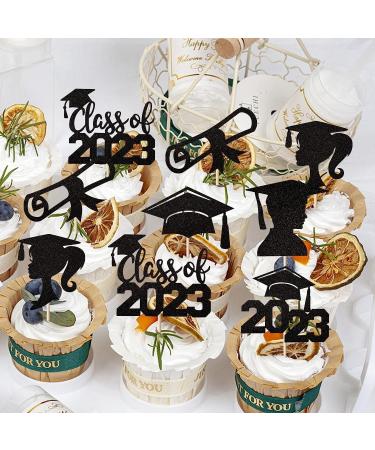 Pack of 24 2023 Graduation Cake Decorations Glitter Diploma Congratulations Cap Class of 2023 Cupcake Toppers for Graduation Theme School Boys Girls Graduate Party Cake Decorations Accessories Black Black. - Buy Online on GoSupps.com